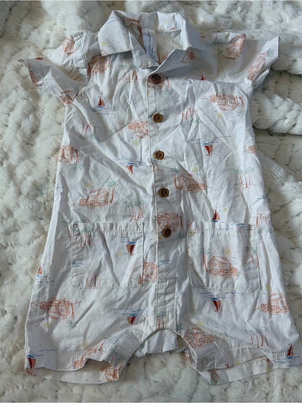 Modern Moments by Gerber Baby Boy Romper 18M Beach Print Button Front One-Piece